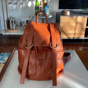 Leather cognac drawstring backpack